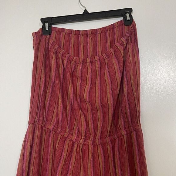 Anthropologie DREW Red stripe strapless emerson split leg Jumpsuit Linen Large - Picture 5 of 7